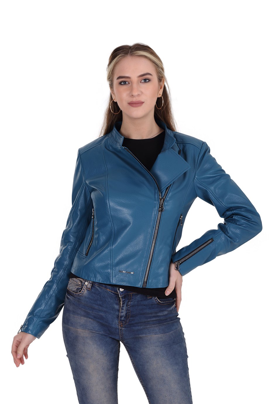 Bayan Gerçek Deri Spor Ceket Mavi BK-382-19557 FA2