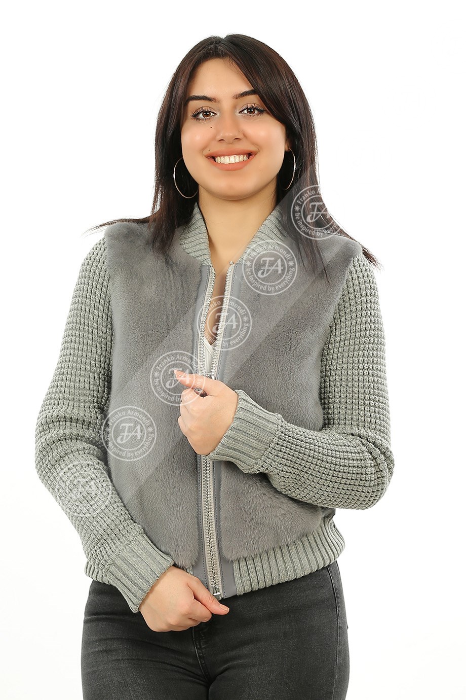 Bayan Gerçek Deri Spor Luxury Mont Beli Lastikli Vizon Triko Gri mk-trk-3169-19504 FA2