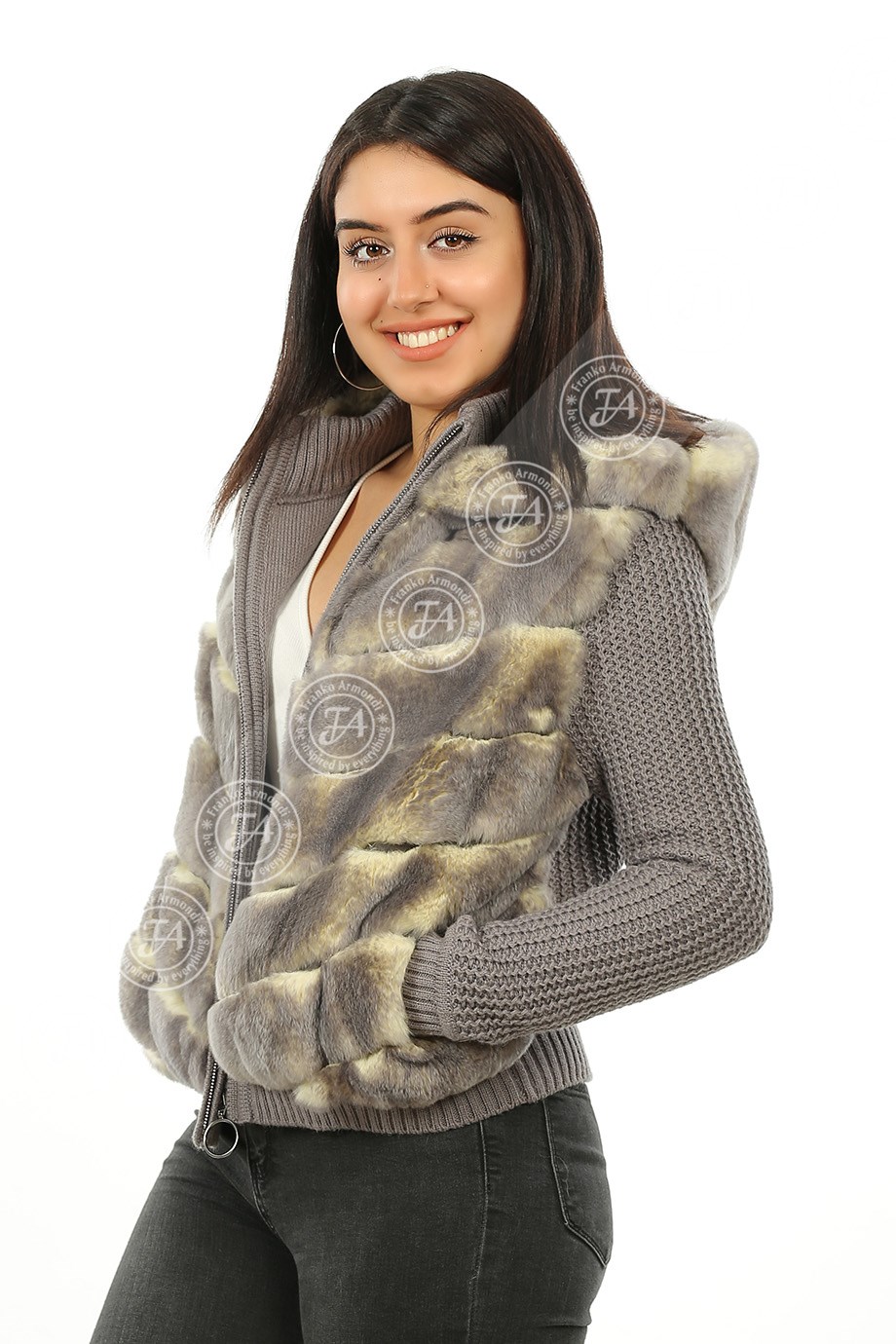Bayan Gerçek Deri Spor Luxury Mont Kapşonlu Beli Lastikli Rex Triko Gri mk-2380-19508 FA2