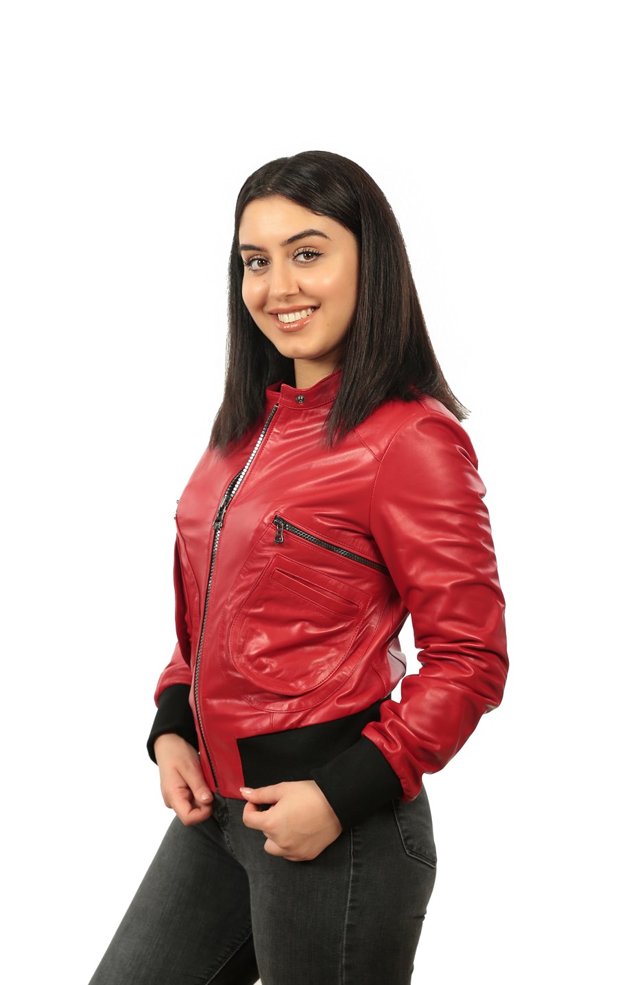 Bayan Gerçek Deri Spor Mont  Beli Lastikli Kırmızı MBK-1297-19438 FA2