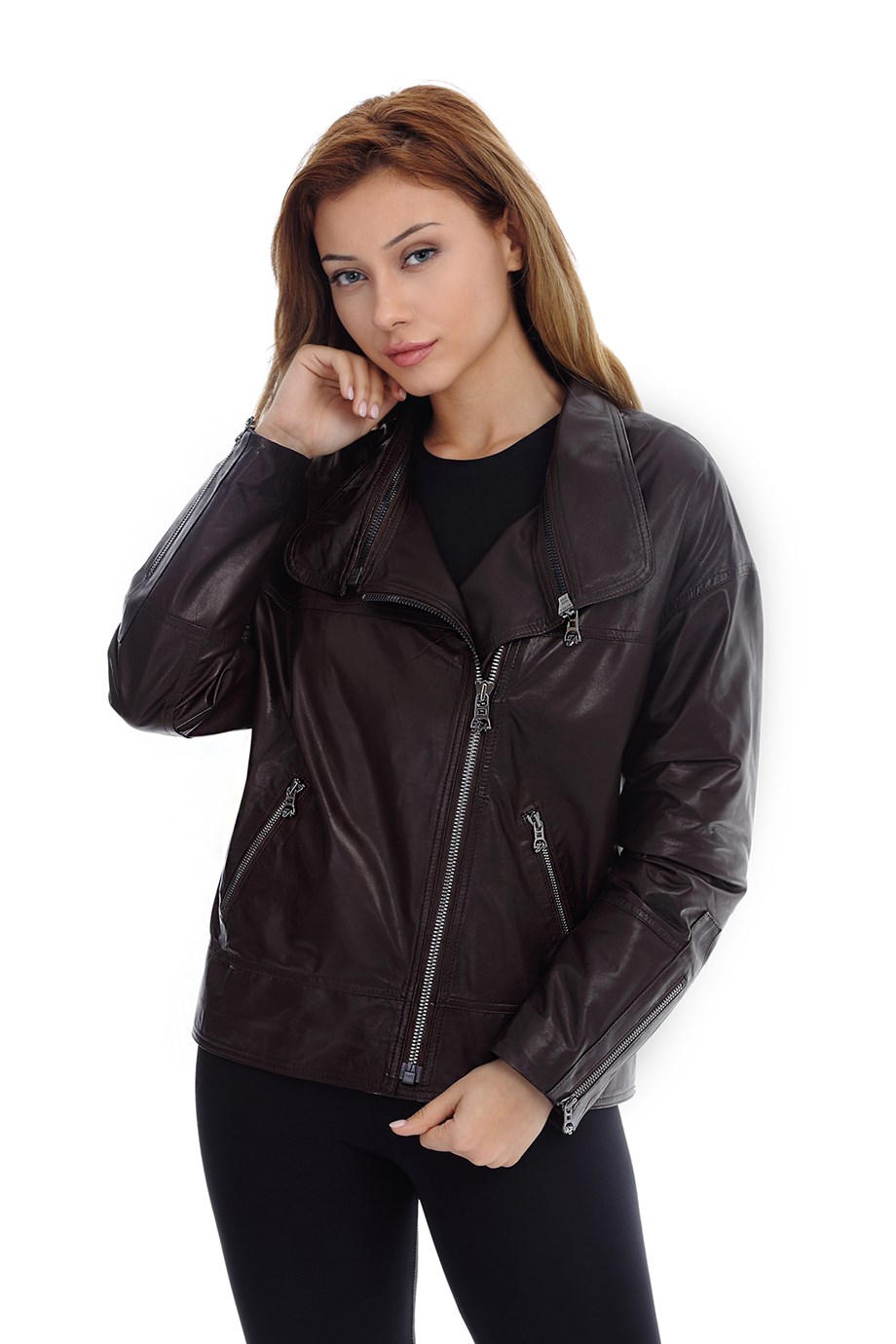 Bayan Gerçek Deri Spor Mont Oversize Haki BK-1440-19653 FA2