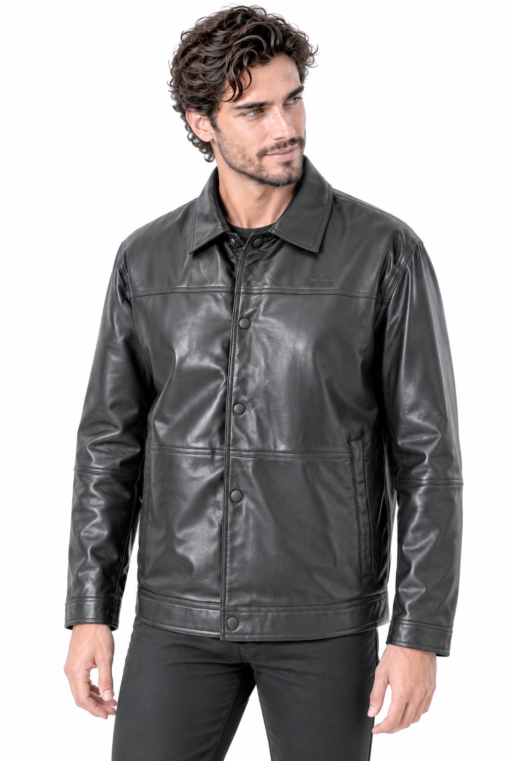 Erkek Deri Ceket - Code: 24350  Siyah deri ceket düğmeli model.
