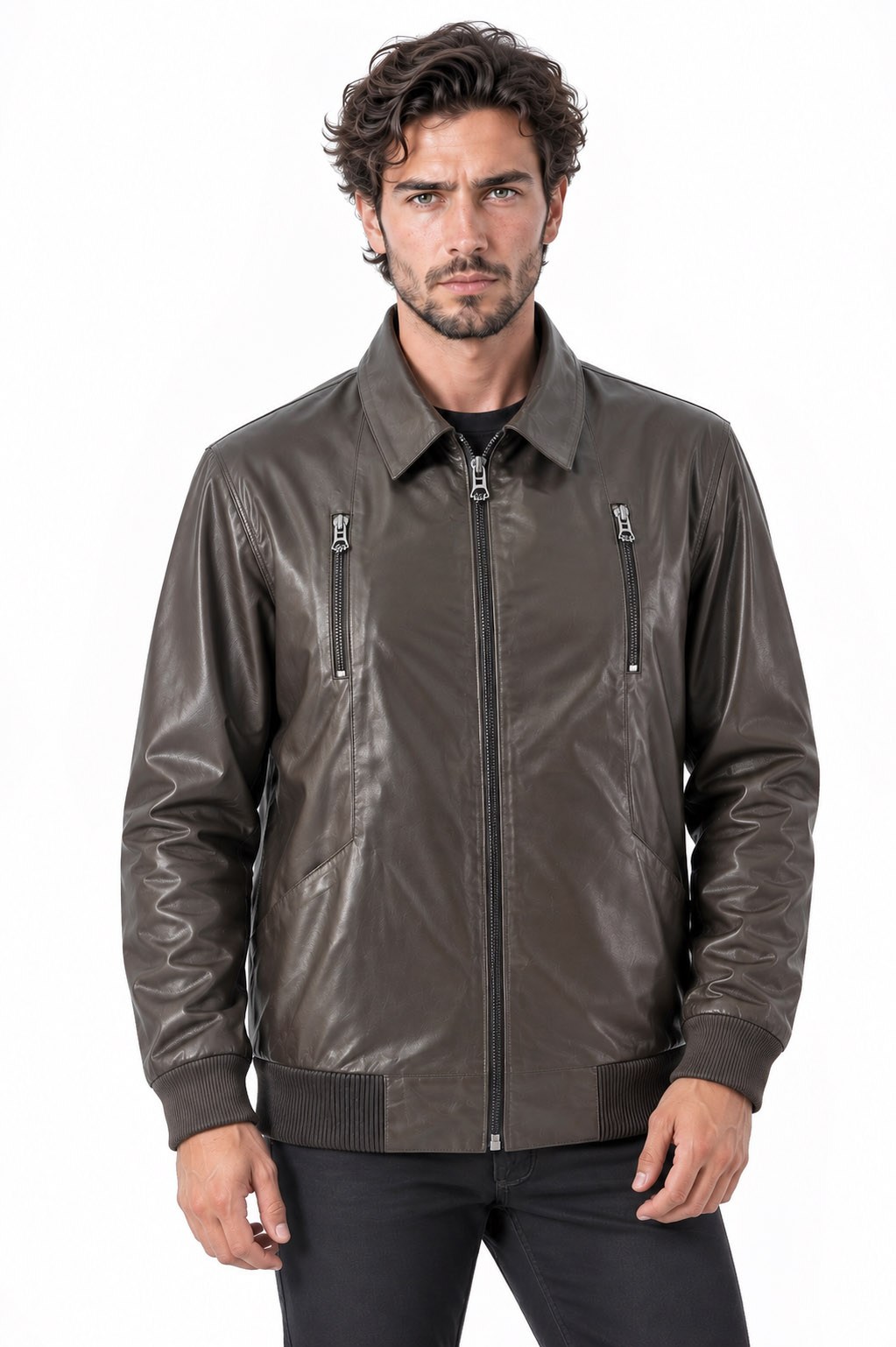 ERkek deri mont beli lastikli fermuarlı spor.Code:23912