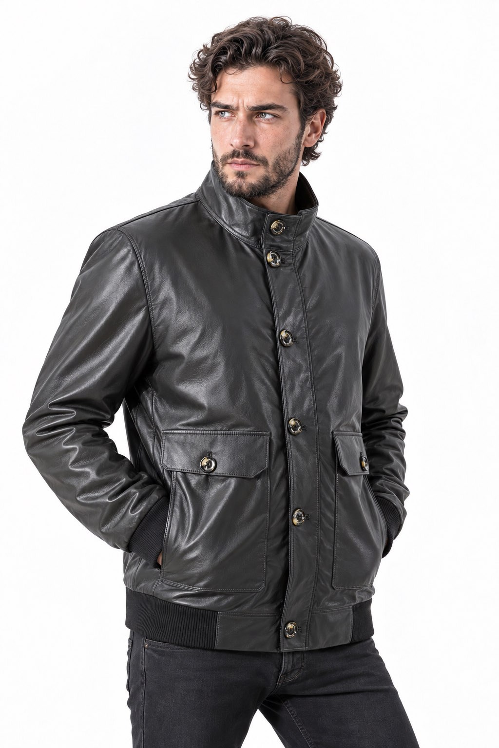 ERkek deri mont düğmeli beli lastikli spor.Code:23902