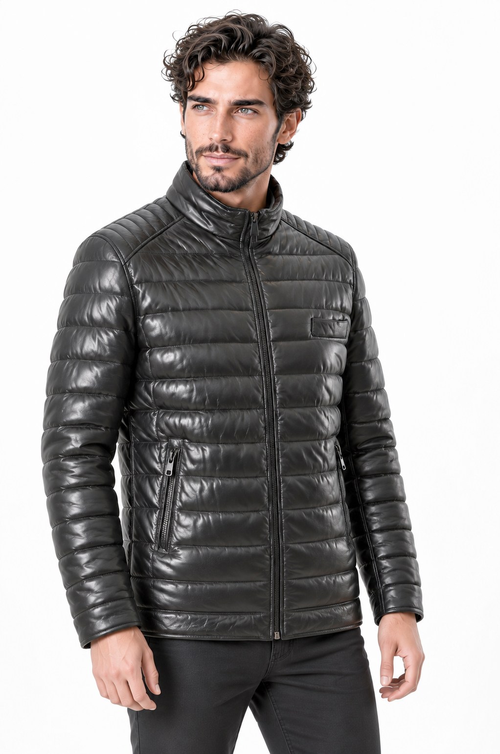 Erkek deri mont enine çizgili şime fermuarlı.Code:23919