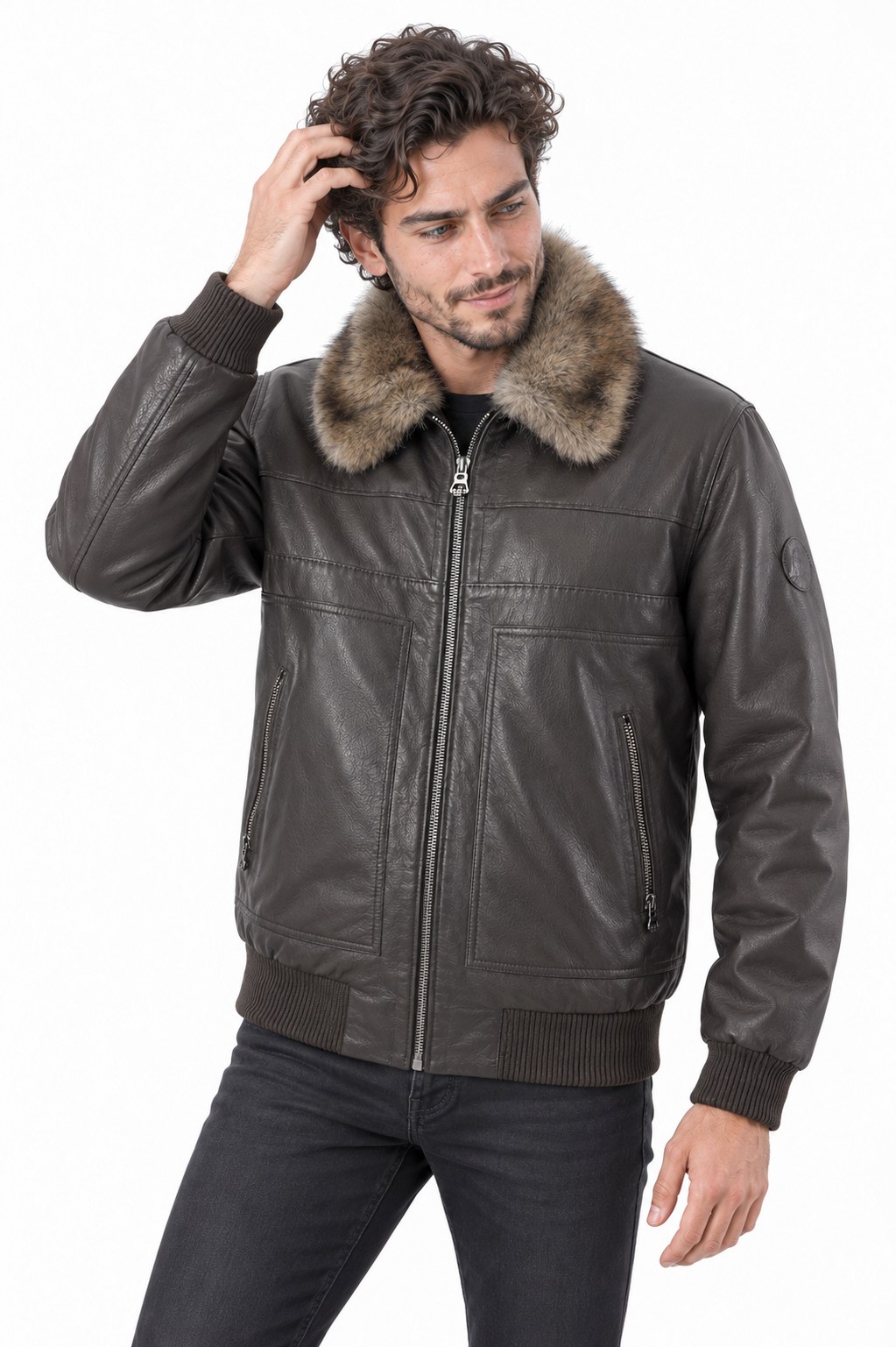 ERkek deri mont fermuarlı kürk yakalı.Code:23938