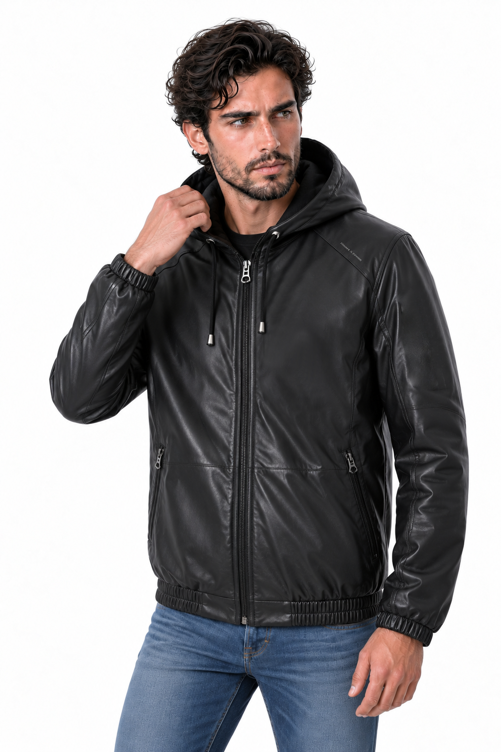 Erkek deri mont Kapişonlu beli lastikli.Code:24337