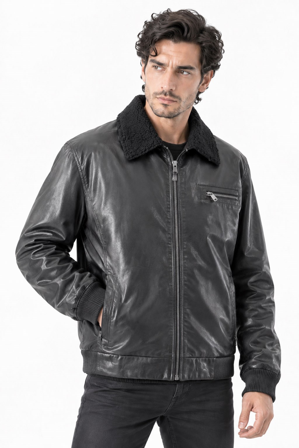 Erkek deri mont kürk yakalı .Code:24392
