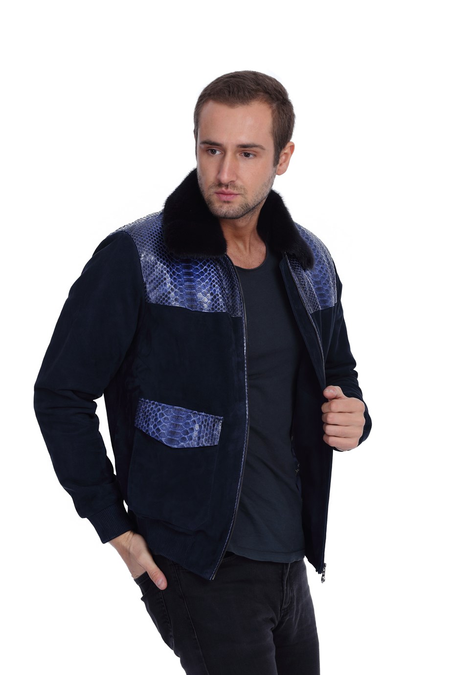 Erkek Gerçek Deri  Spor Luxury Mont Beli Lastikli  Süet  Lacivert KLJ-1453-19669 FA2