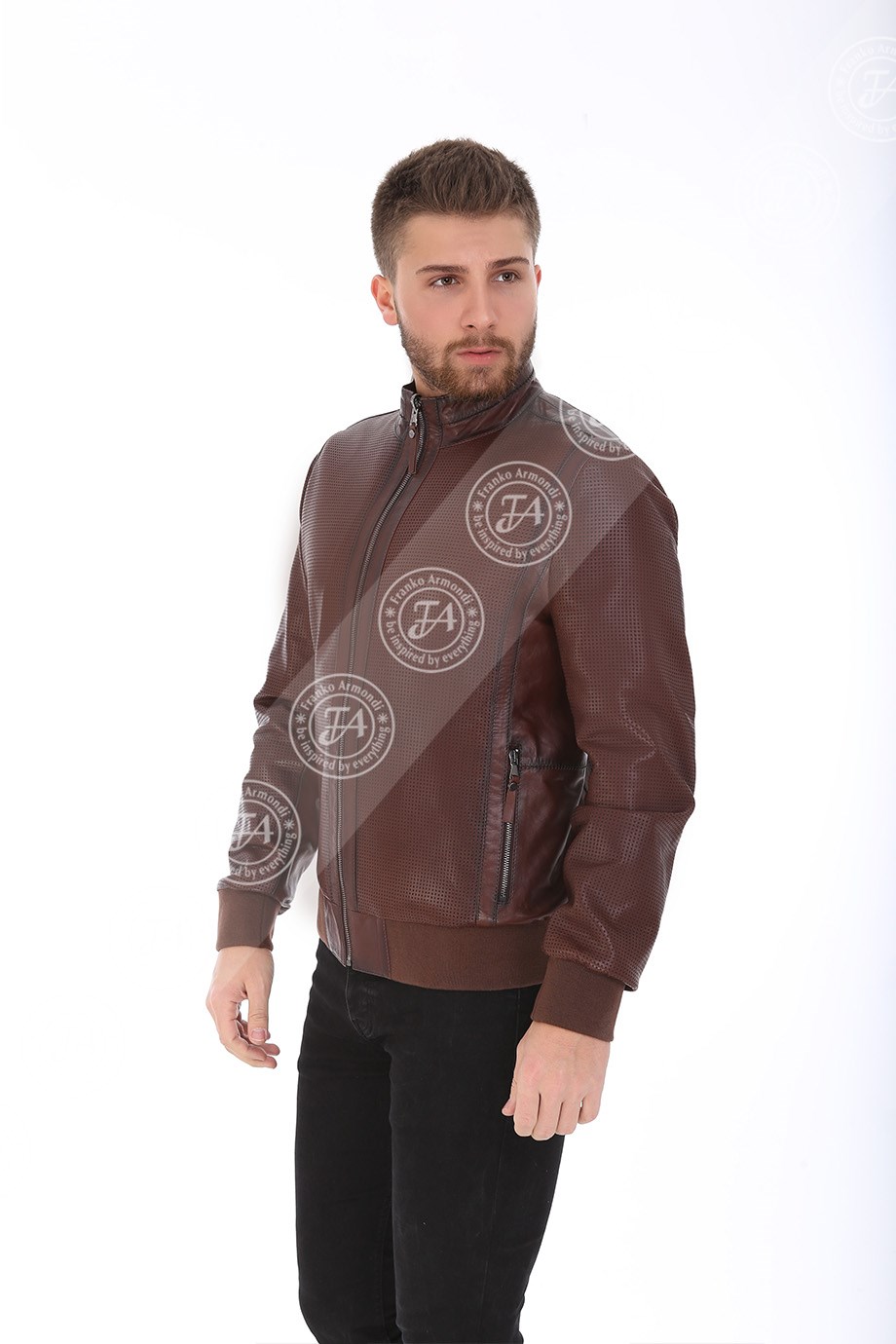 Erkek Gerçek Deri Beli Lastikli Spor Ceket FA3 KAP-8159 - 19981 Tea  FA3
