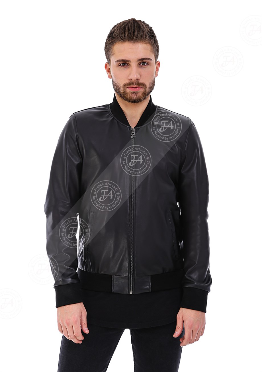 Erkek Gerçek Deri Beli Lastikli Spor Mont Siyah KLJ-409 - 20206 FA5