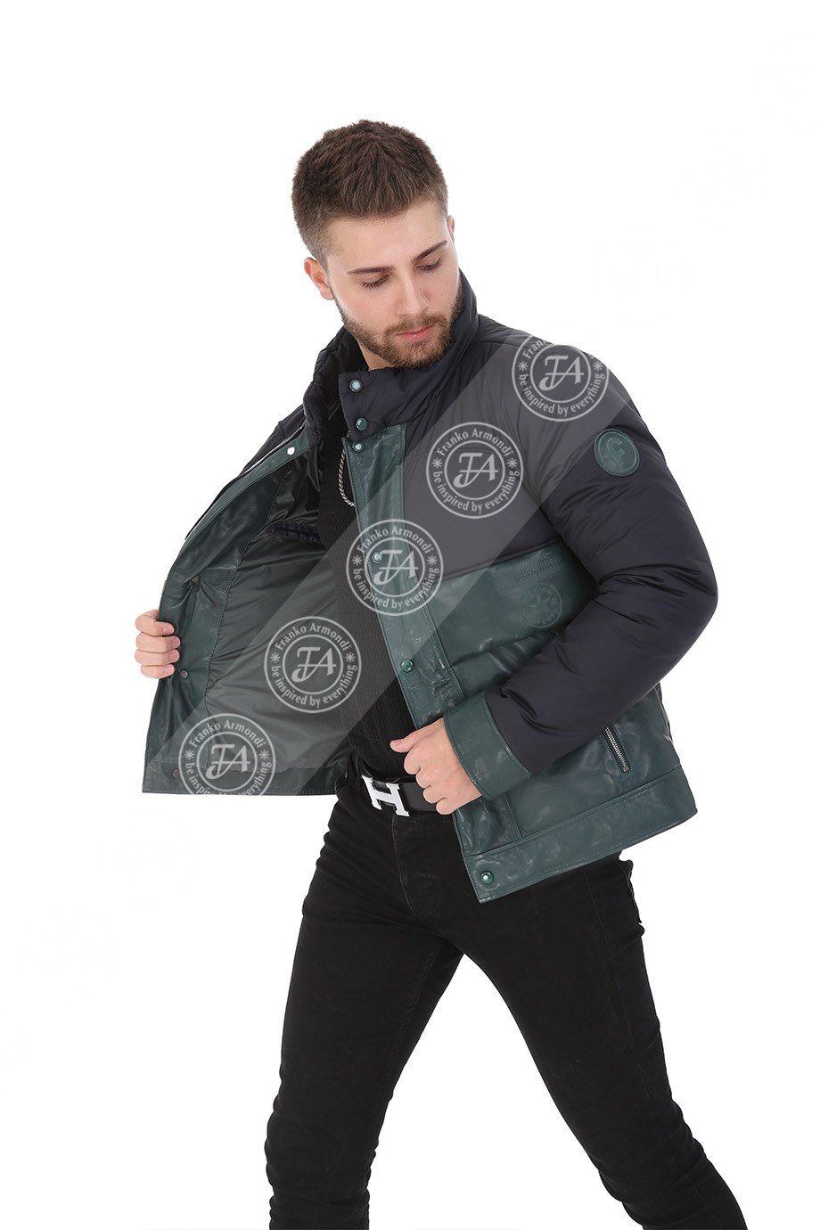 Erkek Gerçek Deri Kışlık Spor Şişme Mont FA3 K-1600 - 20062 Yeşil  FA3