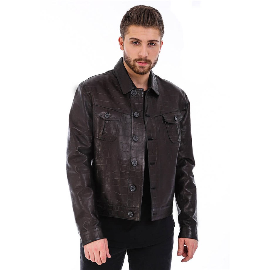 Erkek Gerçek Deri Klasik Ceket Siyah ER-330-20202 FA5