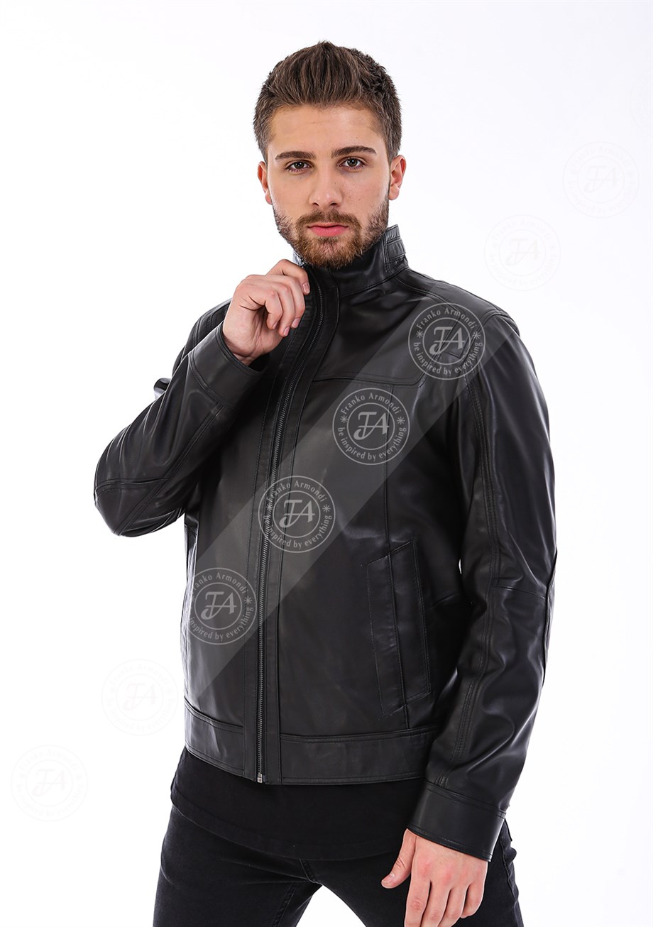 Men's Genuine Leather Classical Jacket Black K-133-20203 FA5