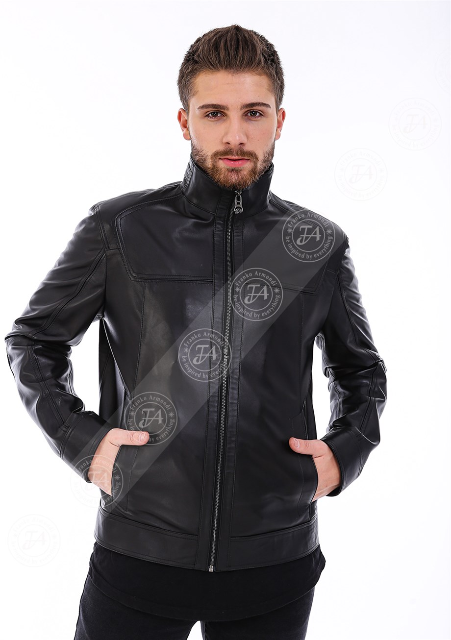 Men's Genuine Leather Classical Jacket Black K-133-20203 FA5