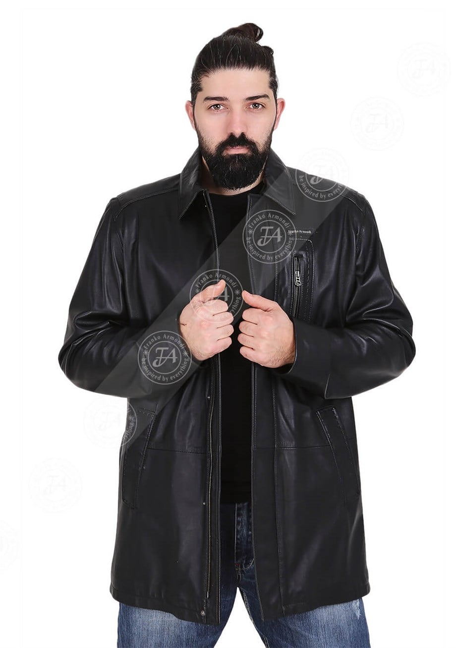Erkek Gerçek Deri Klasik Ceket Siyah U-189-20268 FA6