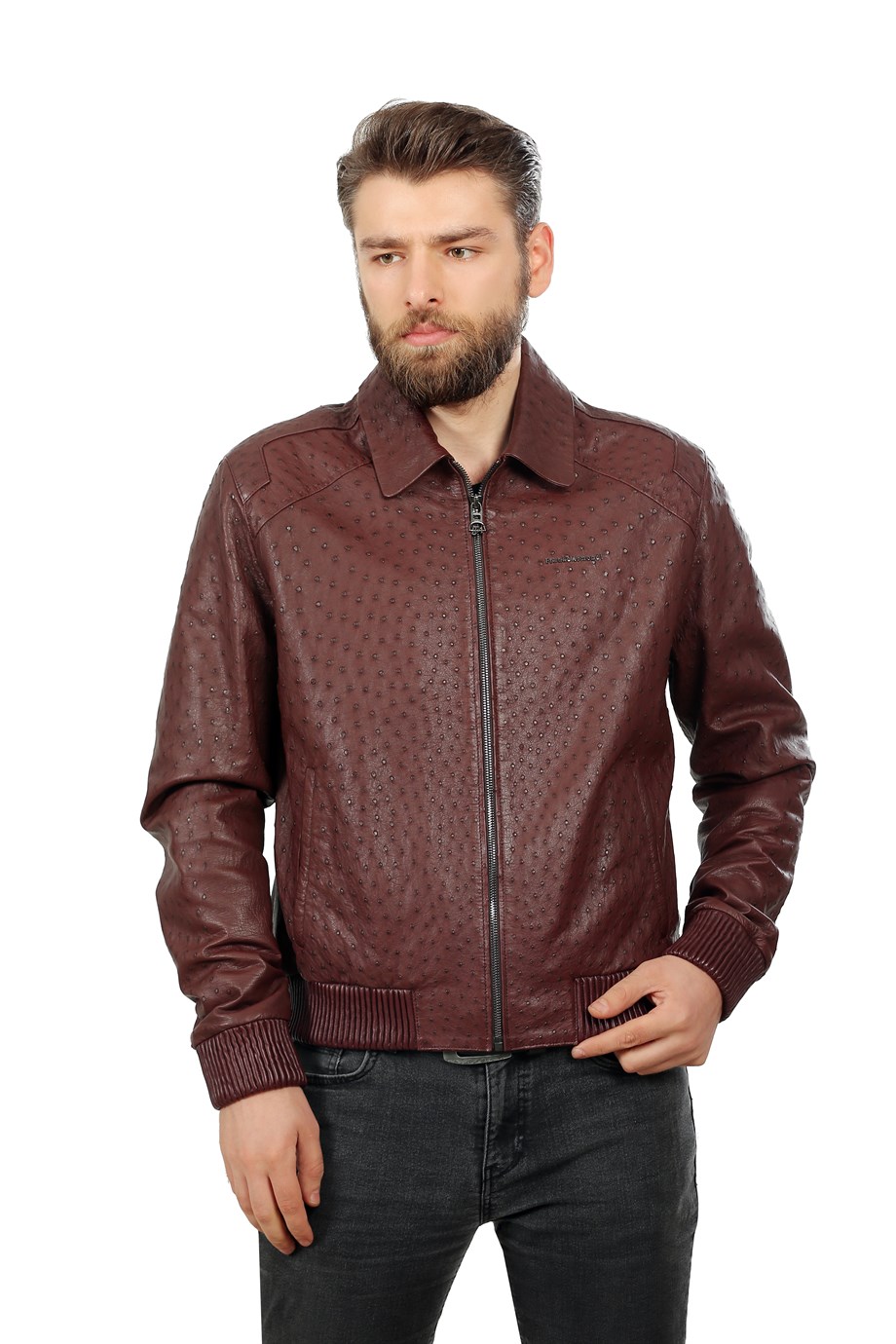 Erkek Gerçek Deri Klasik Luxury Ceket Beli Lastikli Komple  Bordo k-1113-19298 FA2