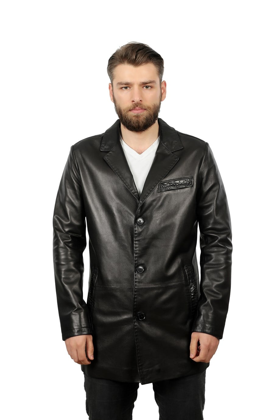 Erkek Gerçek Deri Klasik Luxury Kaban   Puntolu  Siyah ER-293-18161 FA1