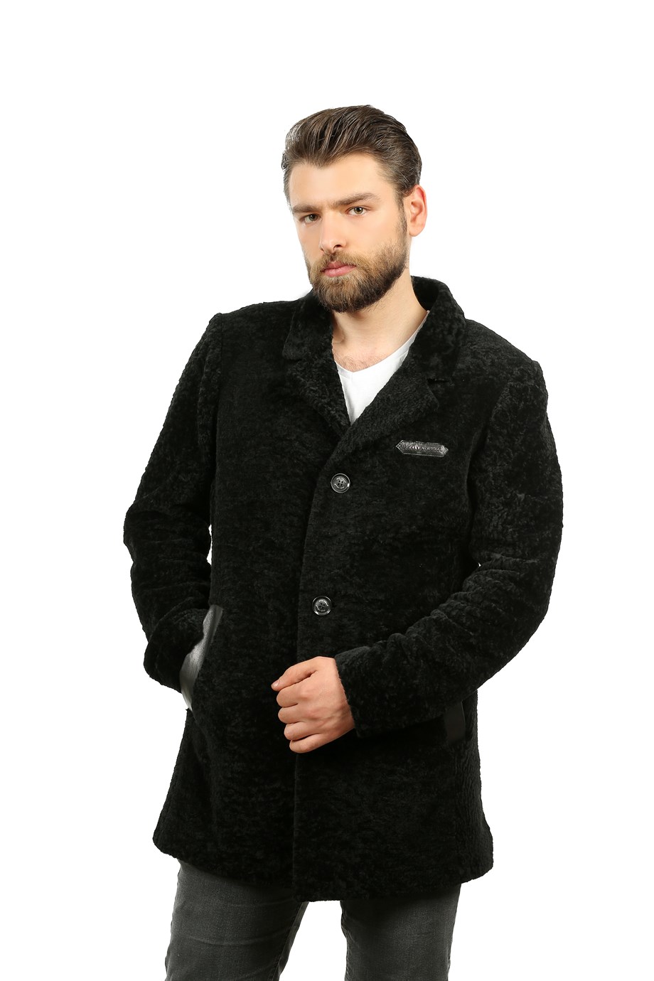 Erkek Gerçek Deri Klasik Luxury Kışlık Kaban  U-247-18706 FA1