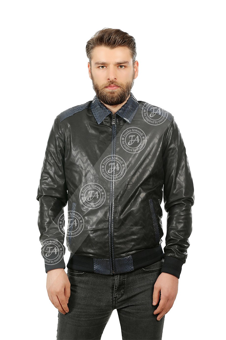 Erkek Gerçek Deri Klasik Luxury Mont Beli Lastikli Gerçek Piton Lacivert K-986-19182