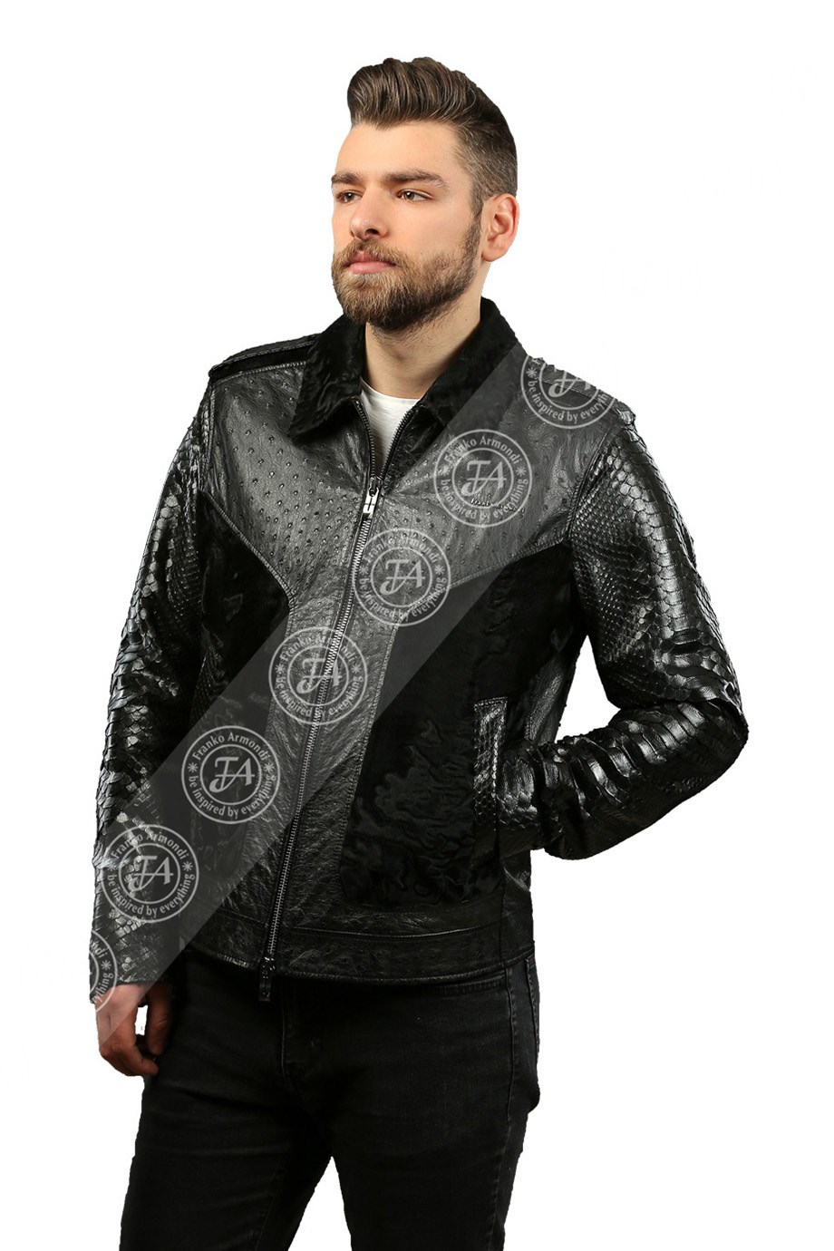 Erkek Gerçek Deri Klasik Luxury Mont Deve Kuşu Swacara Piton Siyah K-1127-18818 FA2