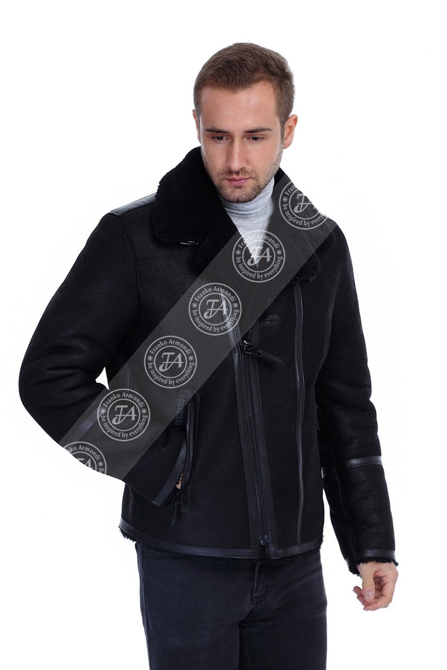 Erkek Gerçek Deri Kürk Kışlık Spor Biker  Pilont Mont Siyah ck-5031-19018 FA2