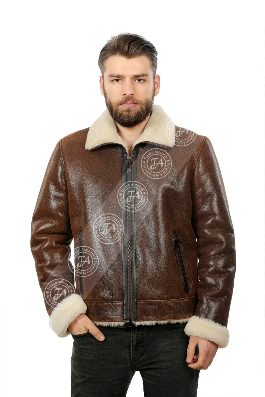Erkek Gerçek Deri Kürk Kışlık Spor Mont Pilot Viski CK-1125-19276