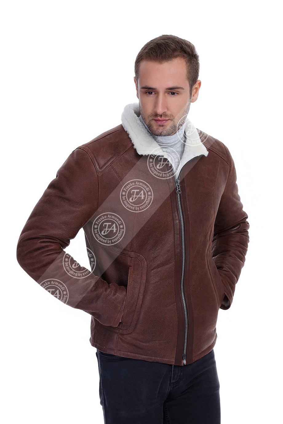 Erkek Gerçek Deri Kürk Kışlık Spor Mont Viski K-1374-19536