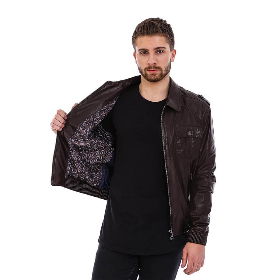 Erkek Gerçek Deri Spor Beli Lastikli Mont Kahve K-1113-18772 FA5