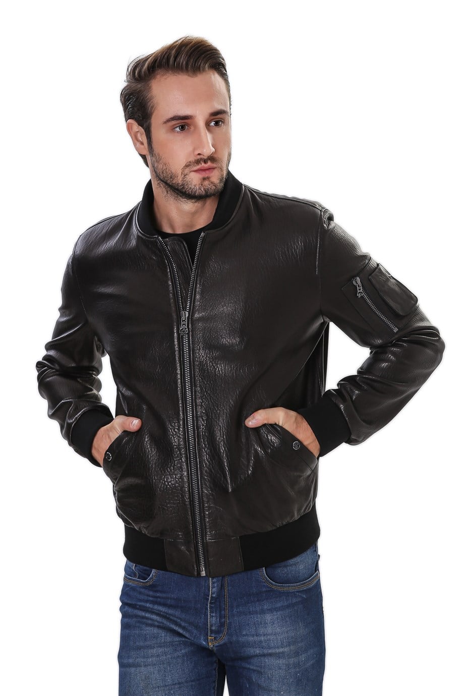 Erkek Gerçek Deri Spor Beli Lastikli Vintage Mont Siyah K-1561-19931 FA4