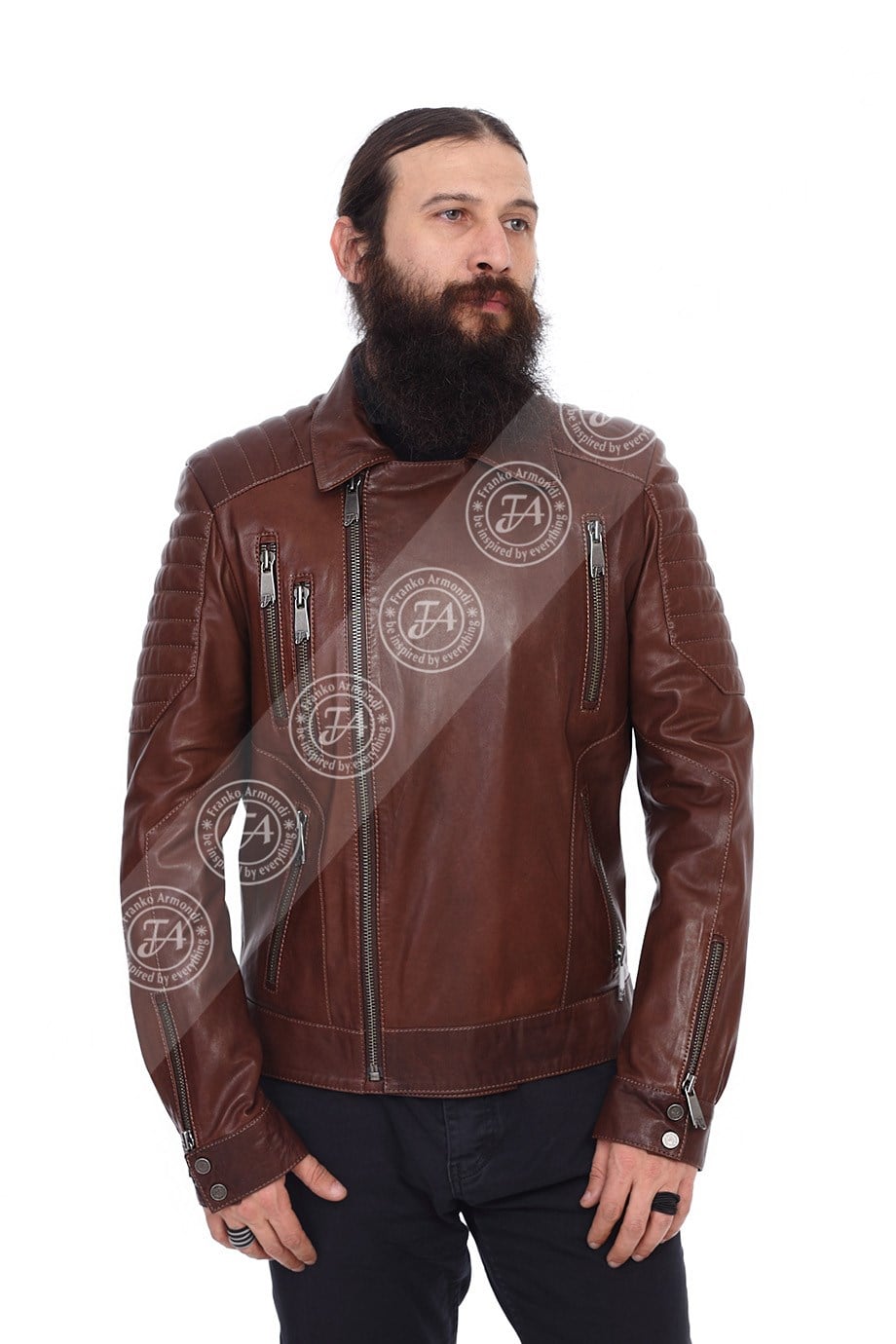 Erkek Gerçek Deri Spor Biker Mont Fındık Kahve K-368-15245  FA2