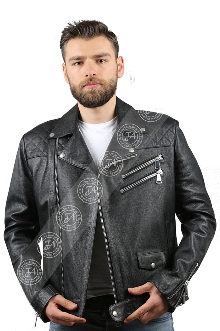 Erkek Gerçek Deri Spor Biker Mont Siyah K-820-17761