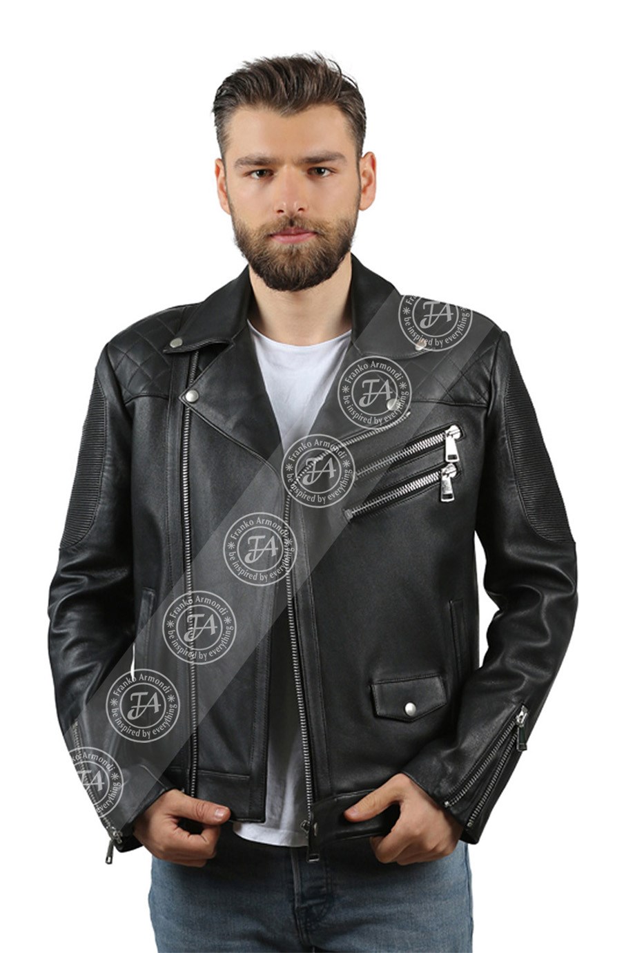 Erkek Gerçek Deri Spor Biker Mont Siyah K-820-17759