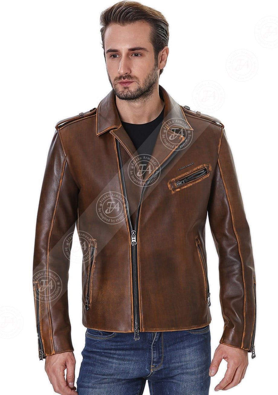Erkek Gerçek Deri Spor Biker Mont Viski K-1567-19936 FA4 