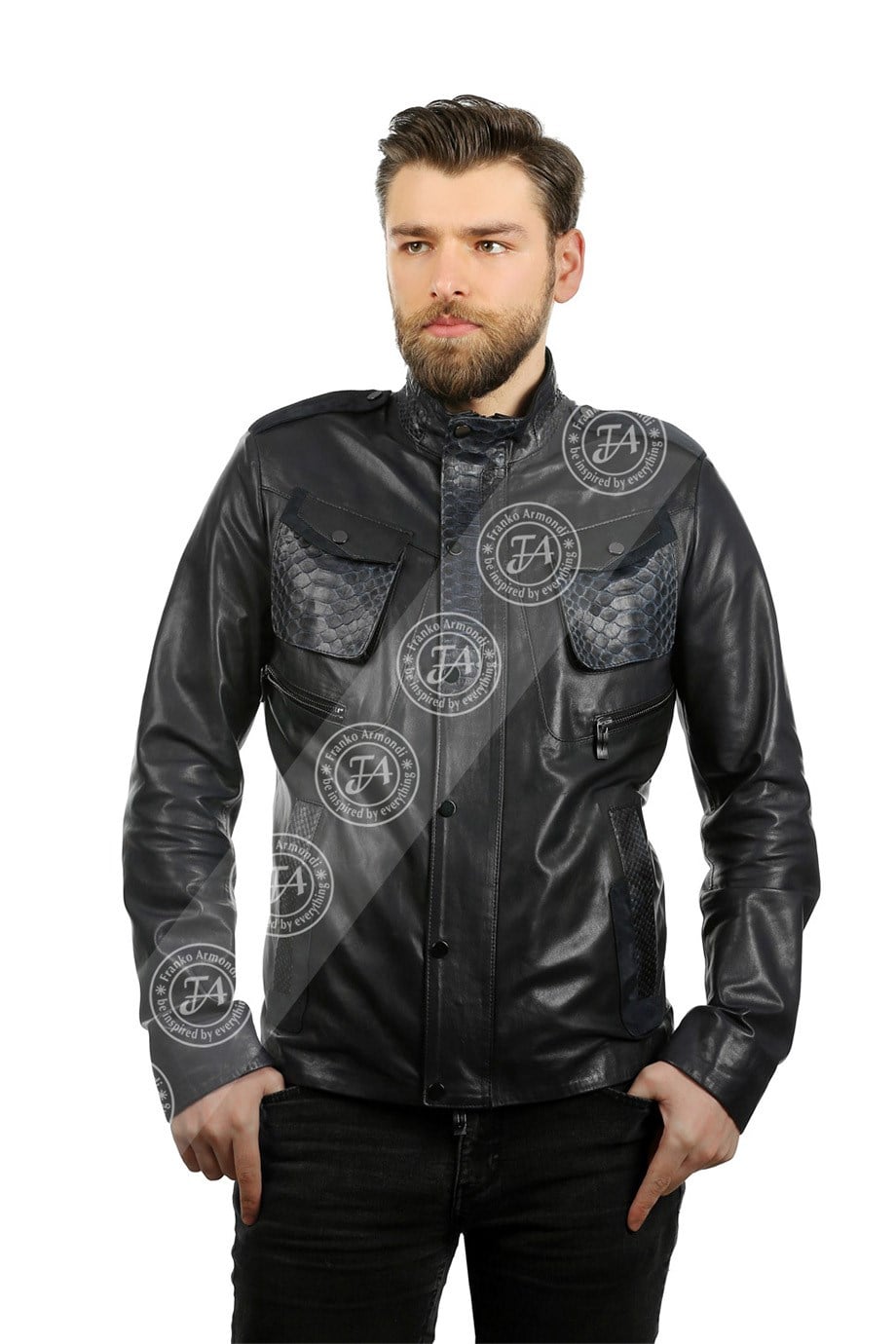 Men's Genuine Leather Sport Coat Black YK-1223-19146