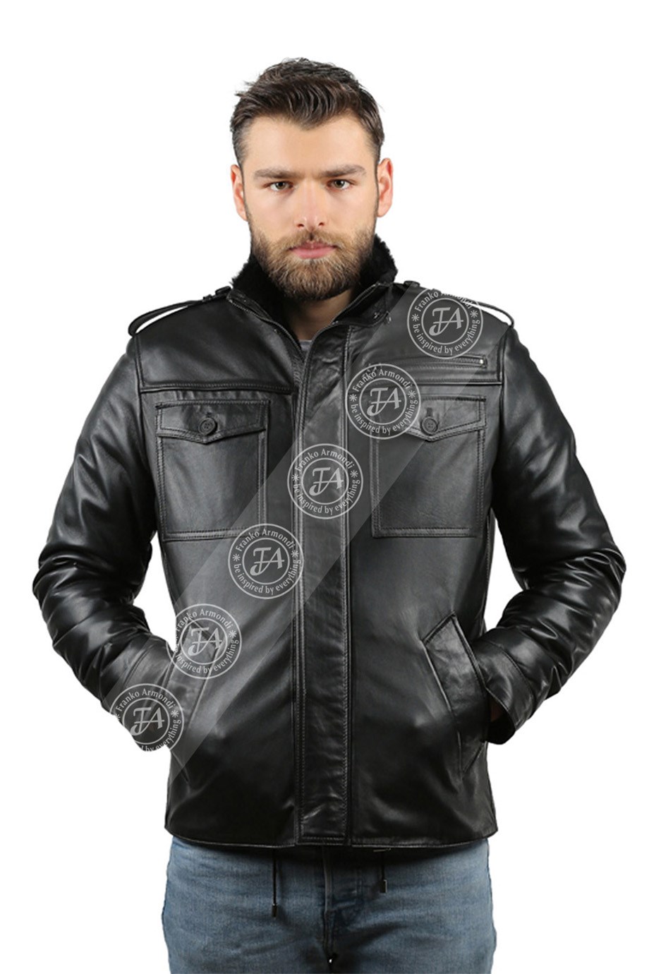 Erkek Gerçek Deri Spor Kışlık Mont İçi Kürklü Siyah k-1076-18815