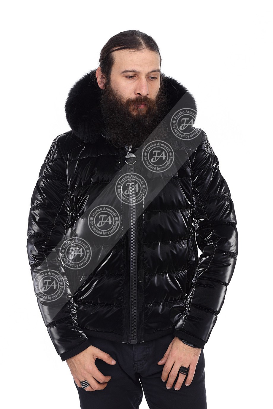 Erkek Gerçek Deri Spor Kışlık Mont Kapşonlu Su Geçirmez Kumaş Beli Lastikli Tilki Siyah K-1519-19823 FA2