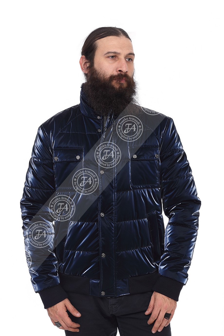Erkek Gerçek Deri Spor Kışlık Mont Su Geçirmez Kumaş Beli Lastikli Astragan Lacivert K-1516-19819 FA2