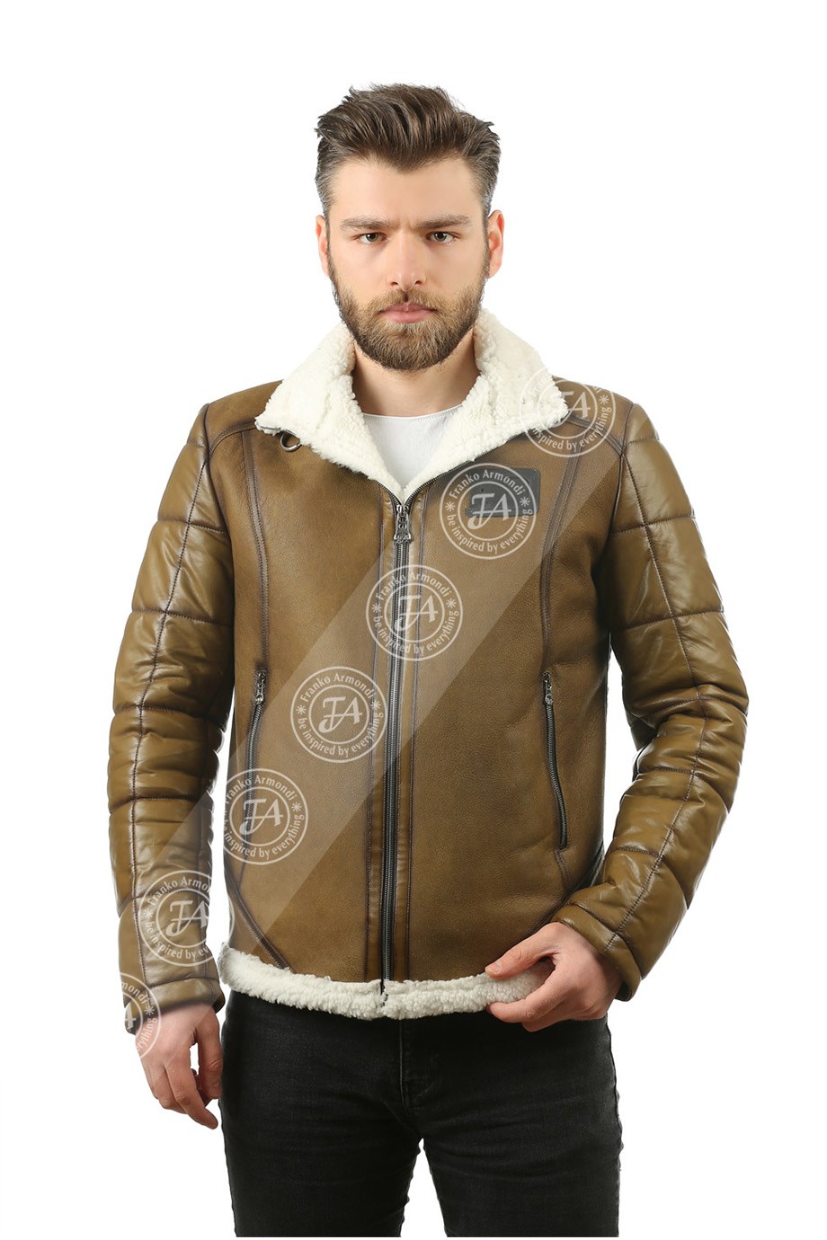 Erkek Gerçek Deri Spor Kışlık Şişme Mont Kürk Haki MK-1200-19090