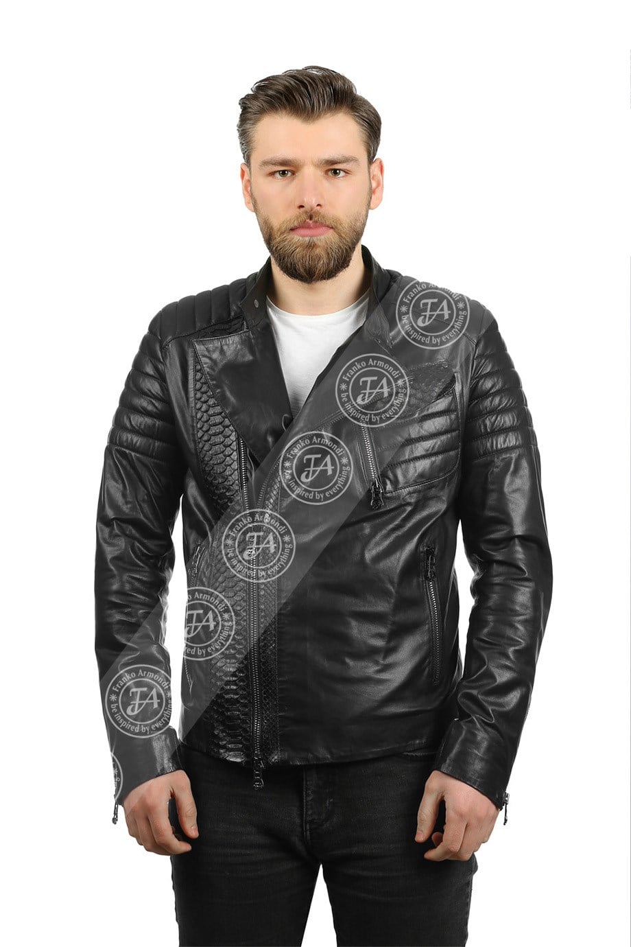 Erkek Gerçek Deri Spor Luxury Biker Mont Piton Siyah YK-1224-19122