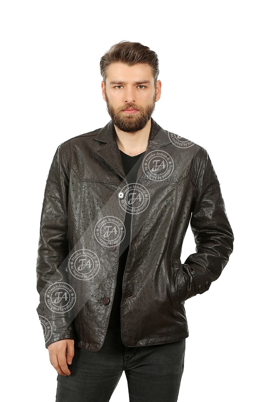 Erkek Gerçek Deri Spor Luxury Blazer Devekuşu Kahve K-1130-18851