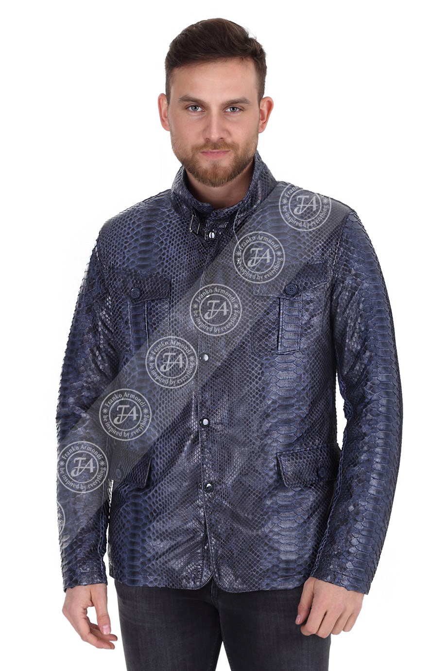 Erkek Gerçek Deri Spor Luxury Kaban  Piton Mavi K-1188-19248