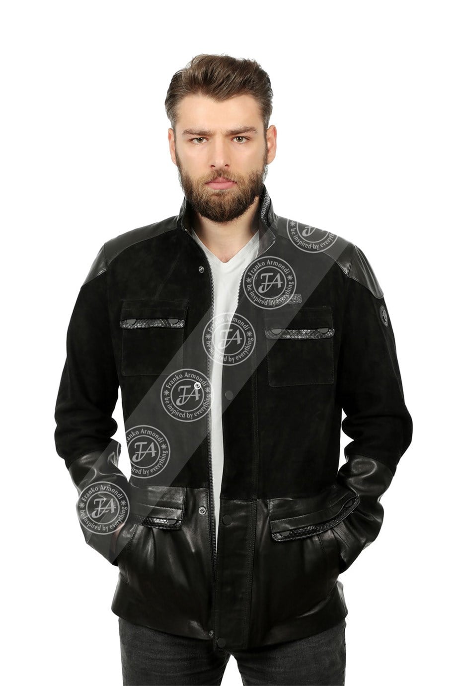 Erkek Gerçek Deri Spor Luxury Kaban  Piton Süet Siyah K-1358-19419