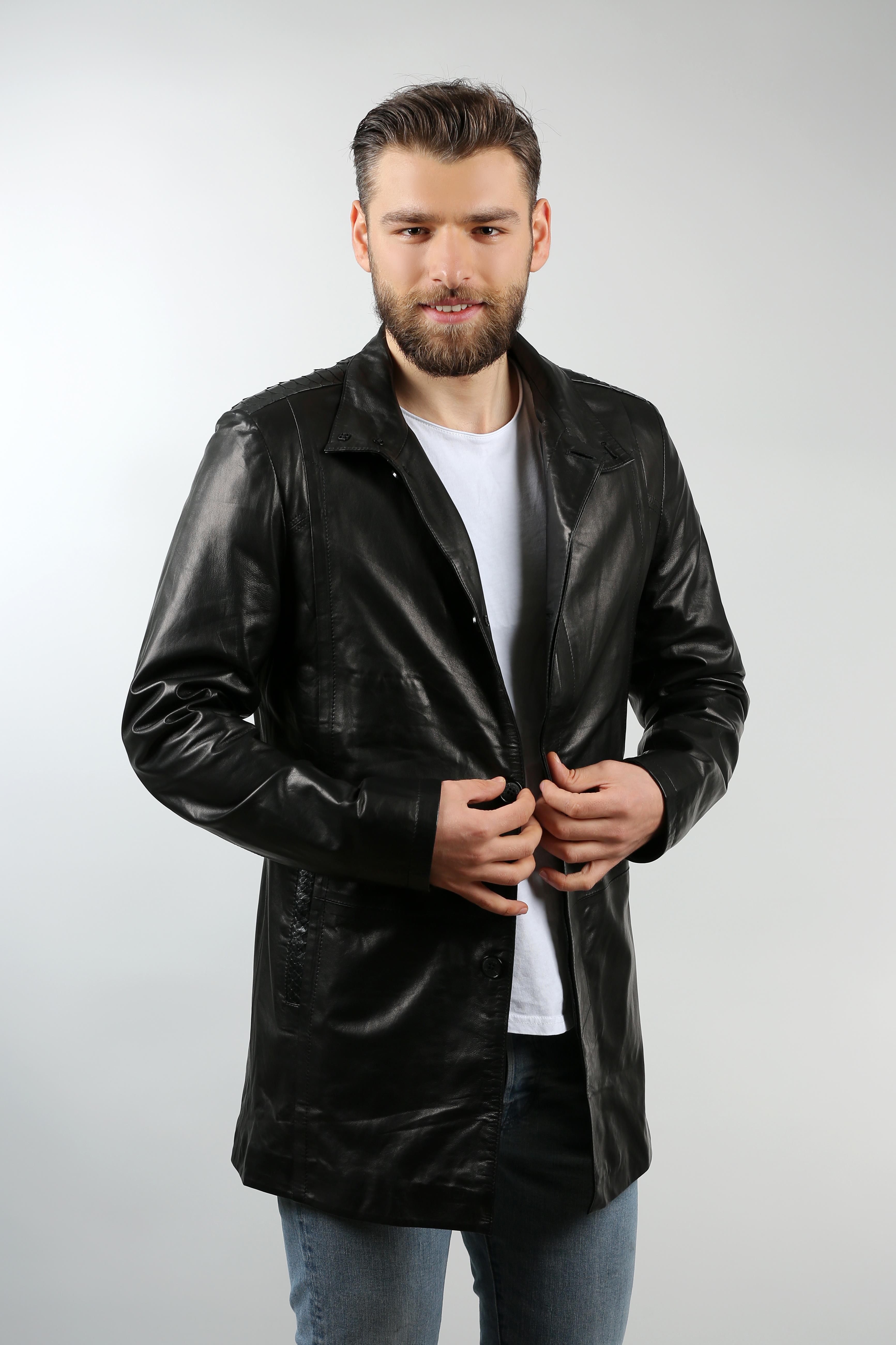 Erkek Gerçek Deri Spor Luxury Kaban lu Siyah ER-293-18344 FA1