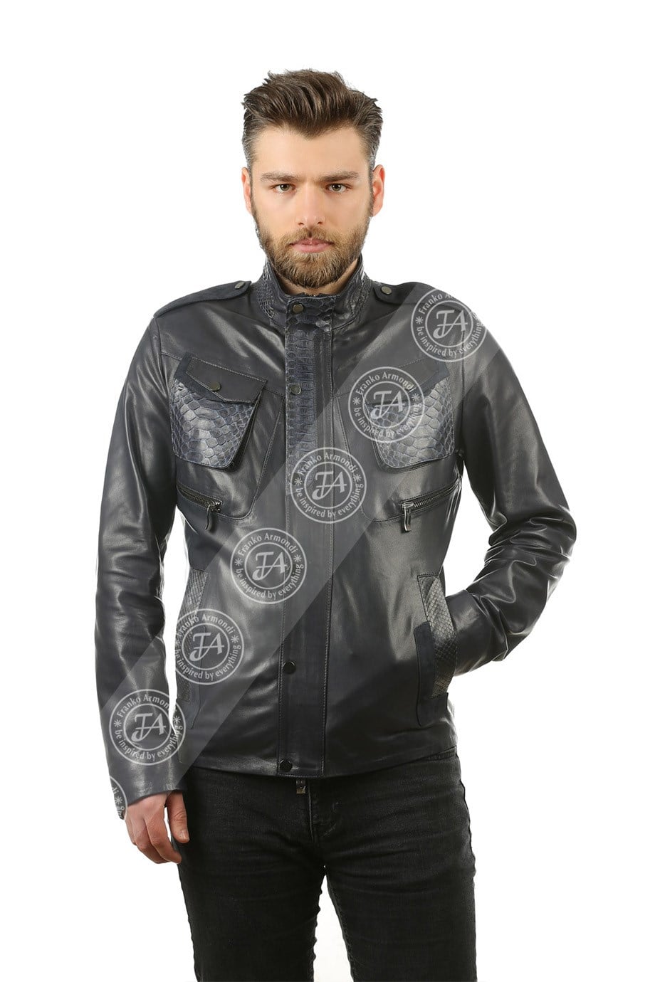 Erkek Gerçek Deri Spor Luxury Kaban Piton Lacivert YK-1223-19115