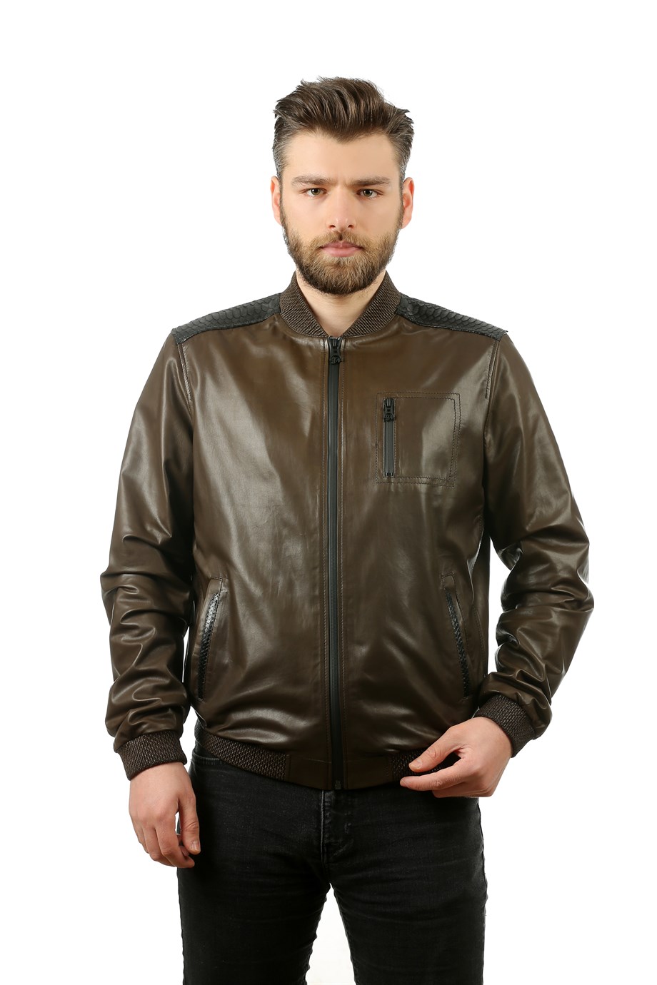 Erkek Gerçek Deri Spor Luxury Mont Beli Lastikli  Haki K-1084-19110 FA1
