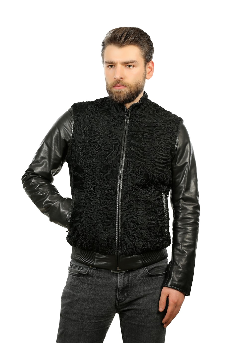 Erkek Gerçek Deri Spor Luxury Mont Çıkma Kol Swakara   Siyah K-1024-19449 FA1