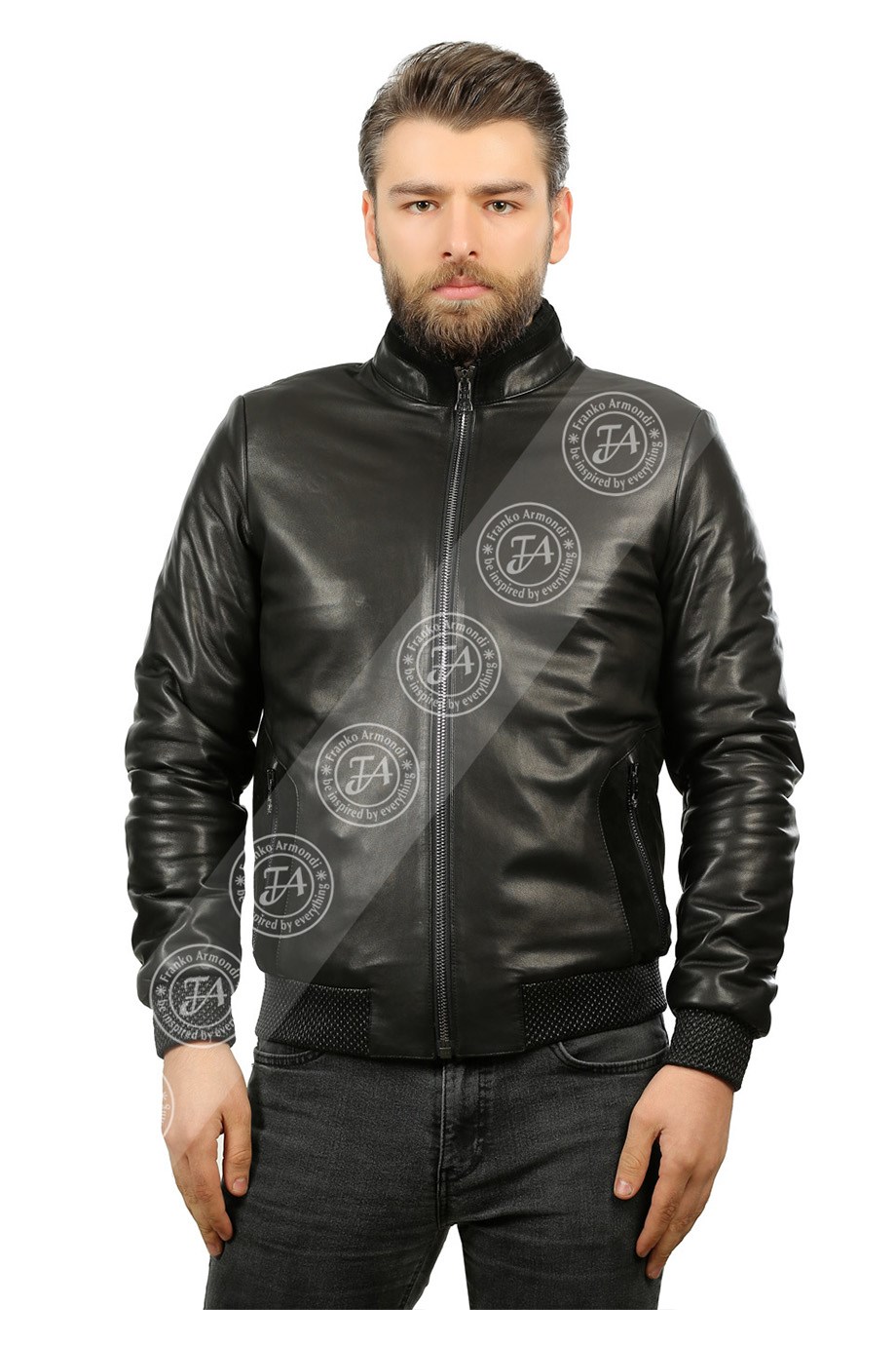 Erkek Gerçek Deri Spor Luxury Mont Kışlık Beli Lastikli Kangru İçlik Siyah YK-1381-19491