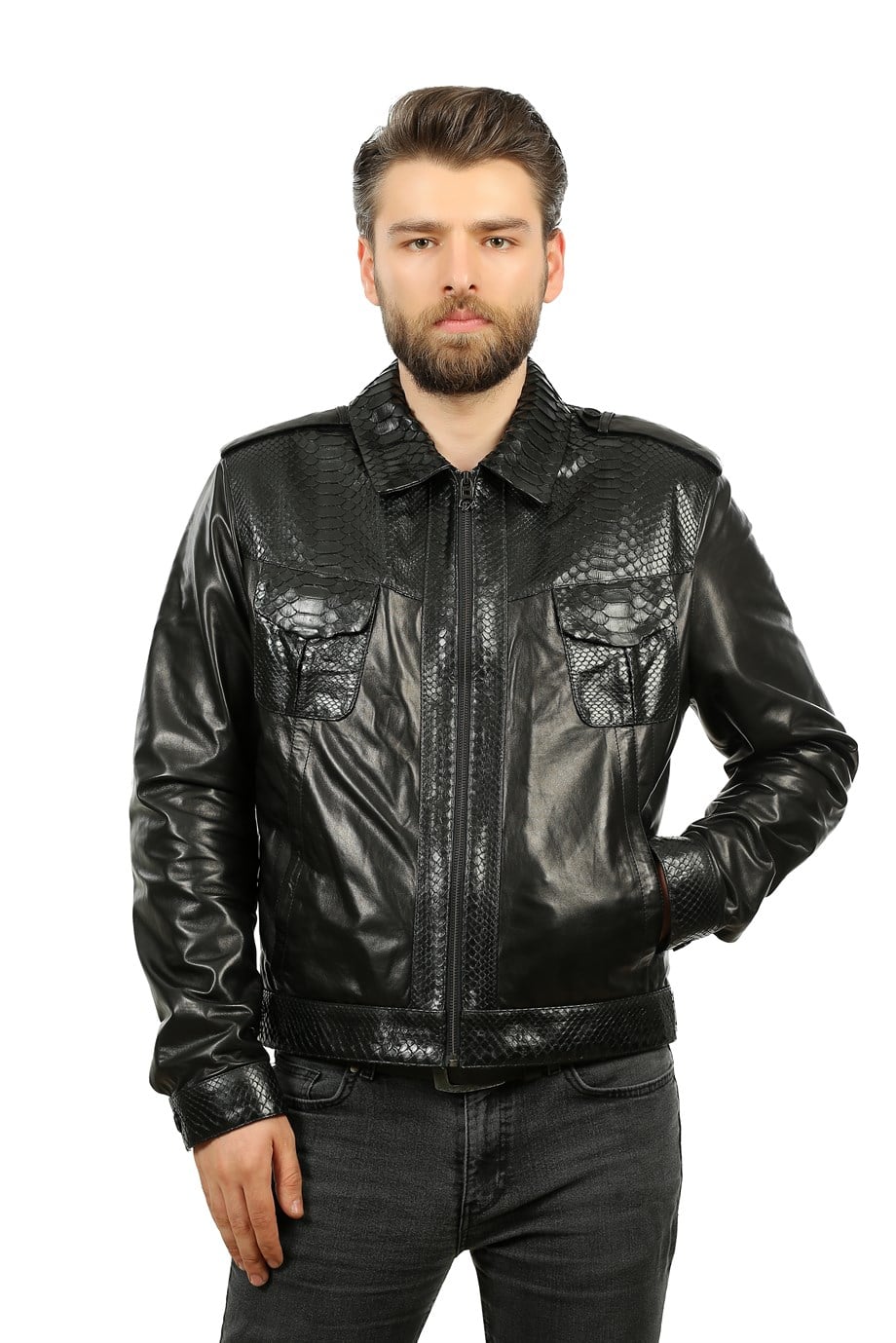 Erkek Gerçek Deri Spor Luxury Mont lu Siyah ER-330-19466 FA1