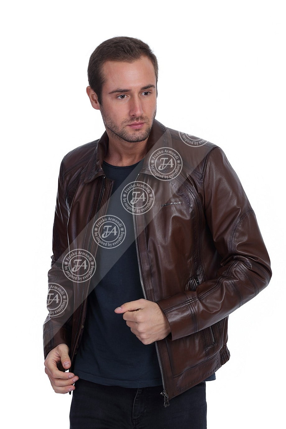 Erkek Gerçek Deri Spor Mont  Beli Lastikli Fındık Kahve K-1376-19701 FA2
